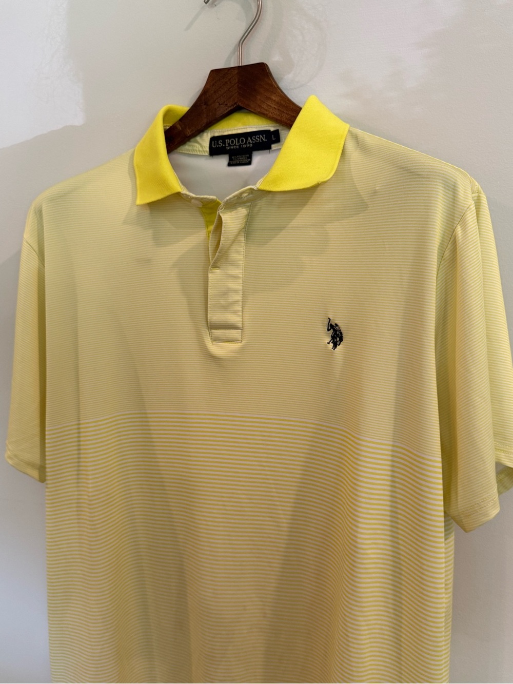 U.S. Polo Assn. Yellow White Striped Performance Polo Shirt Men’s Large Golf